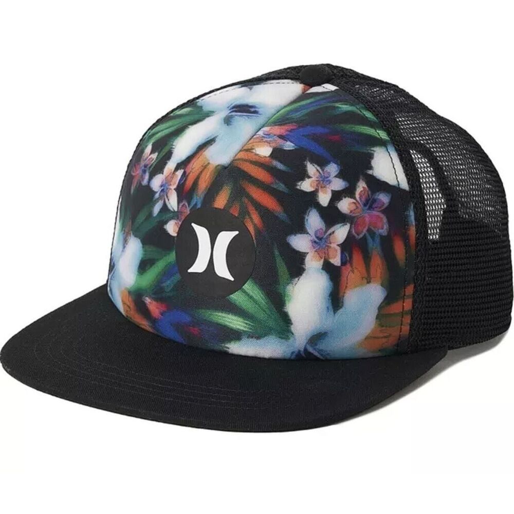Hurley Men's Balboa Trucker Hat Black Multicolor Tropical Snapback One Size